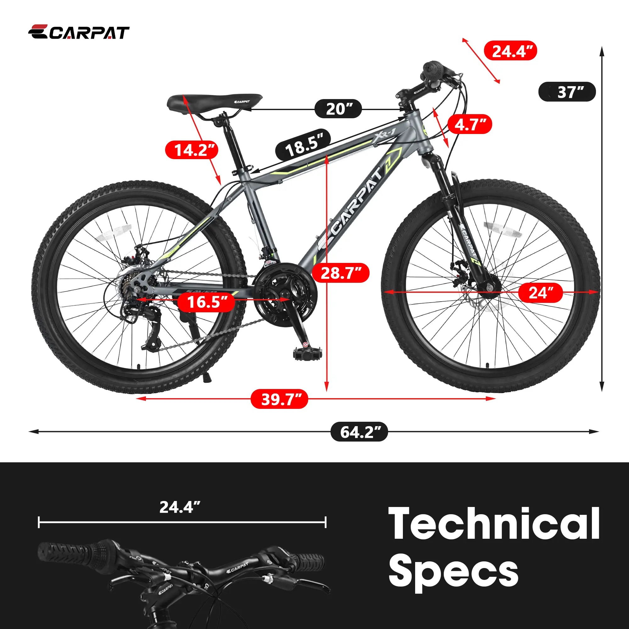 26'' Mountain Bike – 21-Speed Lightweight MTB with Durable Steel Frame for Urban & Trail Riding