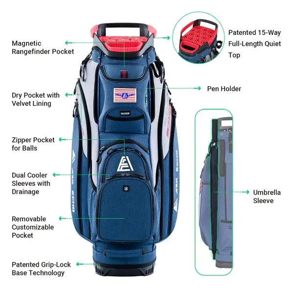 Golf Soundless Cart Bag SLC-130 15 Dividers Grip Locking Bottom Quiet Golf Bag
