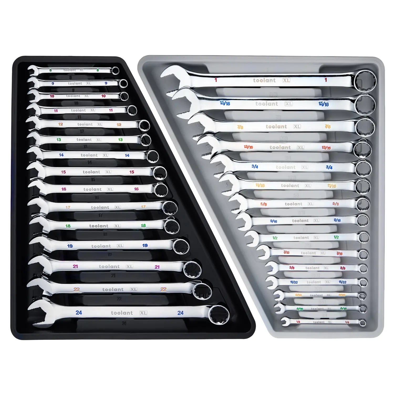 30pcs Metric & SAE Combination Spanner Wrench Set - Long Pattern Offset Heads, Anti-Slip Teeth, Color-Coded Markings - Mechanic Tools, Tools and Gadgets for Auto Maintenance