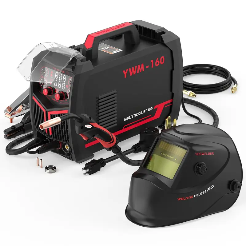 160A 4-in-1 MIG Welder – Gas/Gasless Flux Core, TIG & Stick, 110/220V Dual Voltage with Digital Display