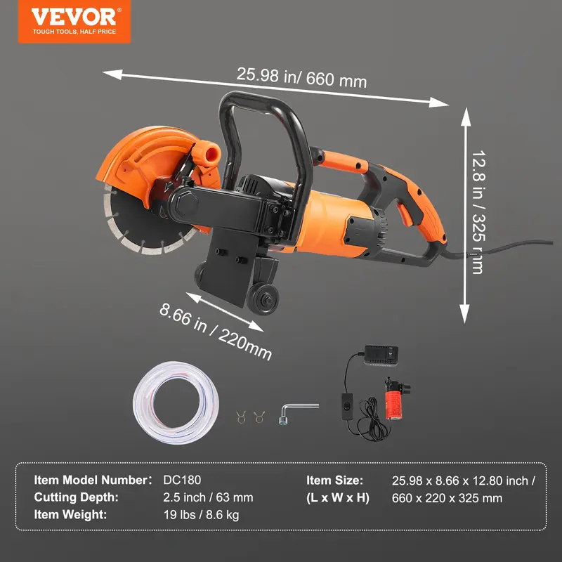 16'' Electric Concrete Saw – 3200W Wet Cut Circular Saw with 6'' Adjustable Depth, Water Pump & Blade for Stone & Brick