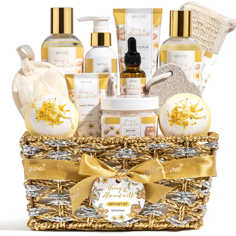 Valentine's Day Gifts for Women, Bergamot Jasmine Relaxing Spa Gift Baskets for Women Self Care Package Bath Gift Set, Home Bath and Body Kit