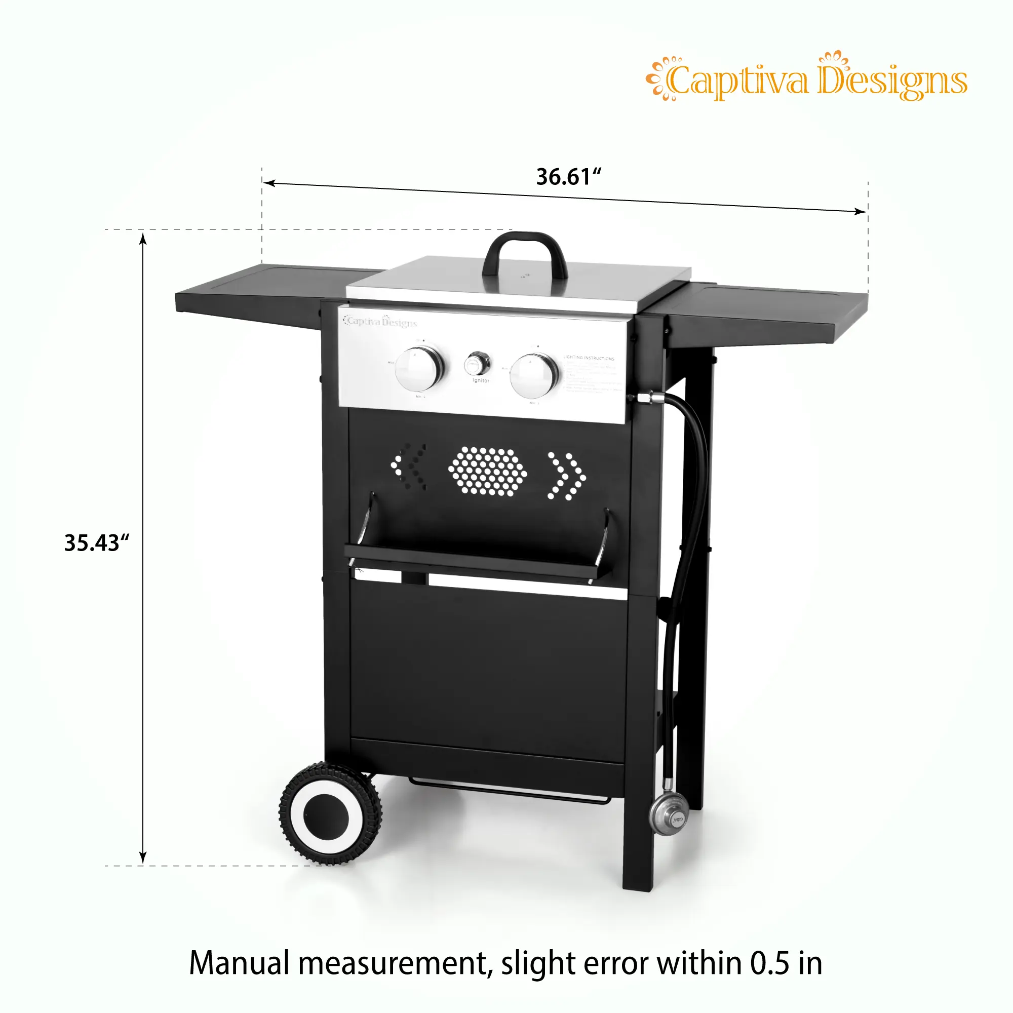 27 Inch Flat Top Grill with Ceramic Coated Cast Iron Pan, 3-Burner Propane Gas, Nonstick Design, Stainless Steel Barbecue Home Food Kitchenware