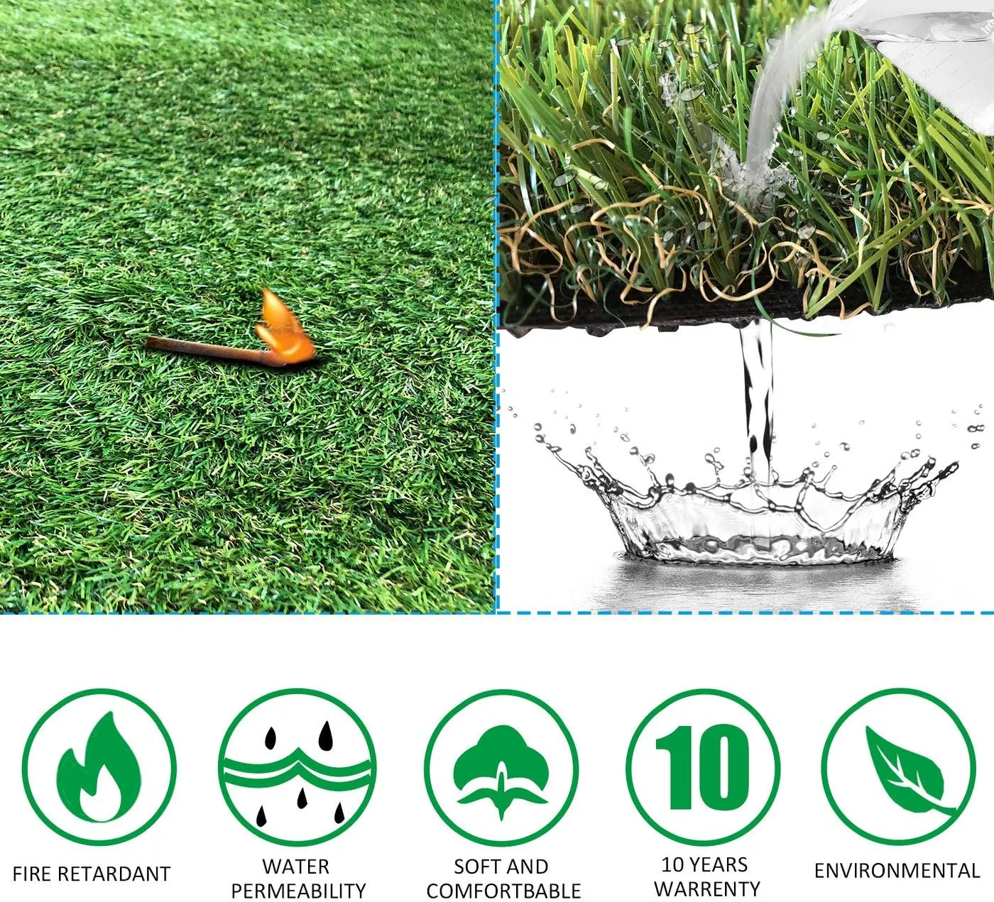 Realistic Artificial Grass Turf -5FTX10FT(50 Square FT), Thick Fake Grass Pet Dog Mat Pad with Drain Holes