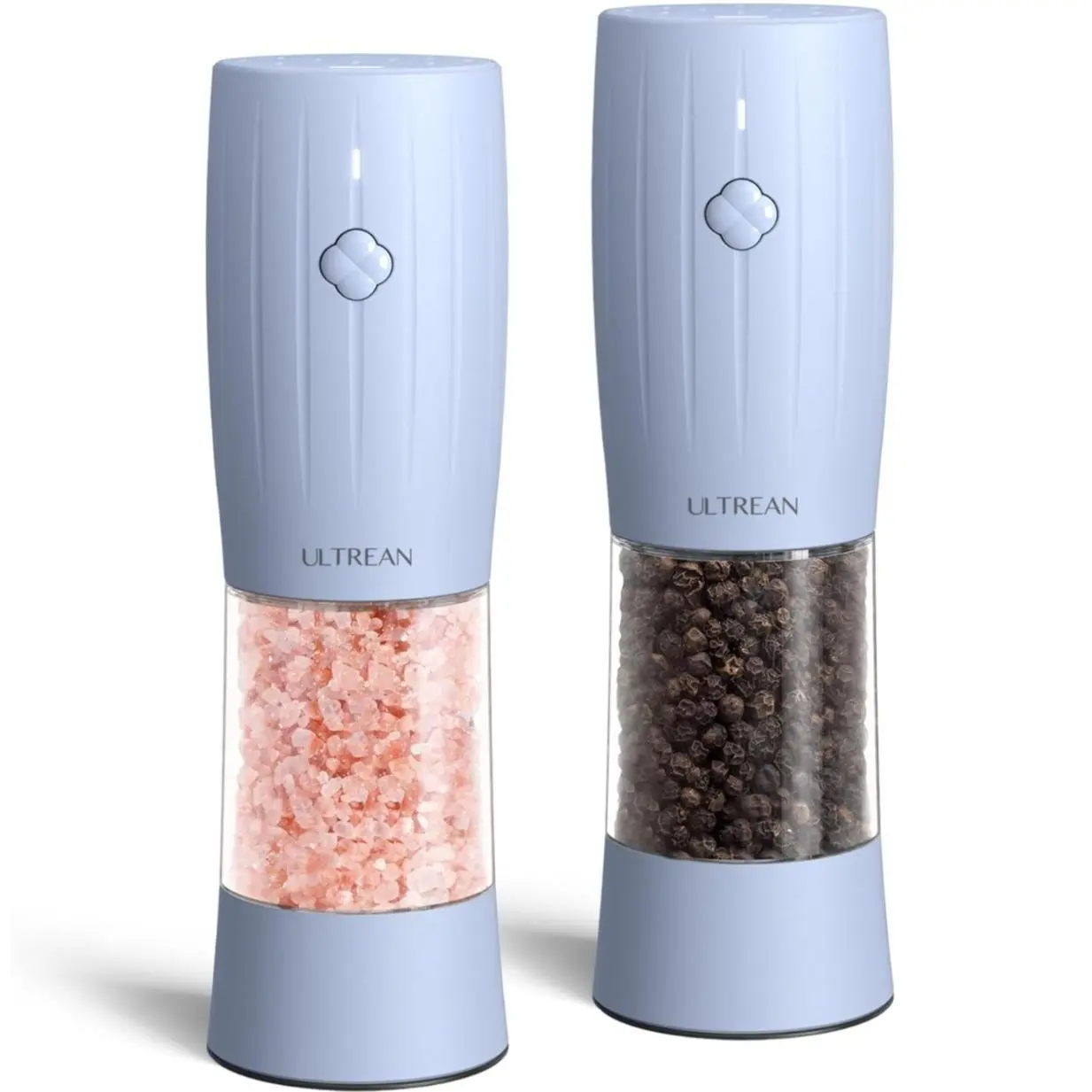 2PCS Rechargeable Salt & Pepper Grinder Set – Adjustable Stainless Steel Grinders with LED One-Hand Operation