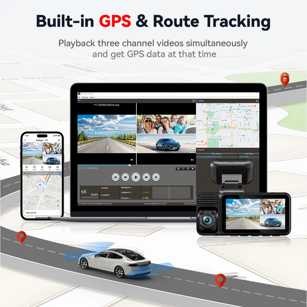 F17 4K 3-Channel Dash Cam with 5GHz WiFi GPS,
