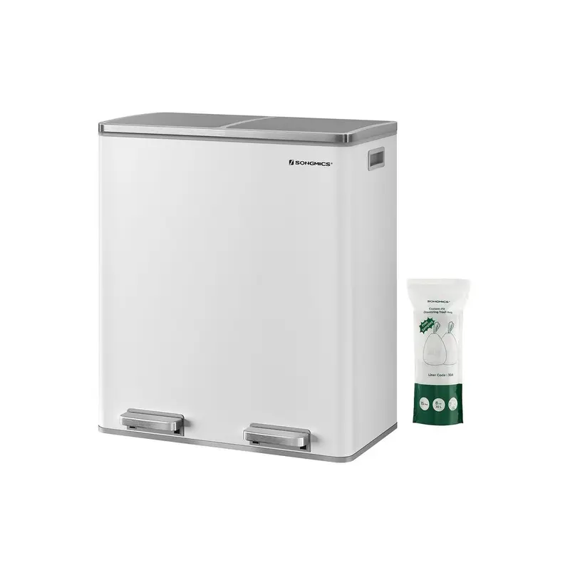 Stainless Steel Trash Can – Multi-Compartment with Plastic Inner Buckets, Hinged Lids & Soft-Close, for Kitchen or Garage