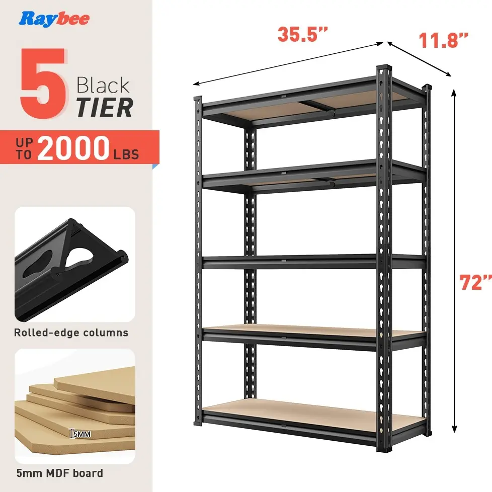 Garage Shelves Classic 5-Tier Metal Storage Shelving Unit Height Adjustable Versatile Utility Rack Shelf for Craft Warehouse Pantry Kitchen Organiser Industrial Bookshelf