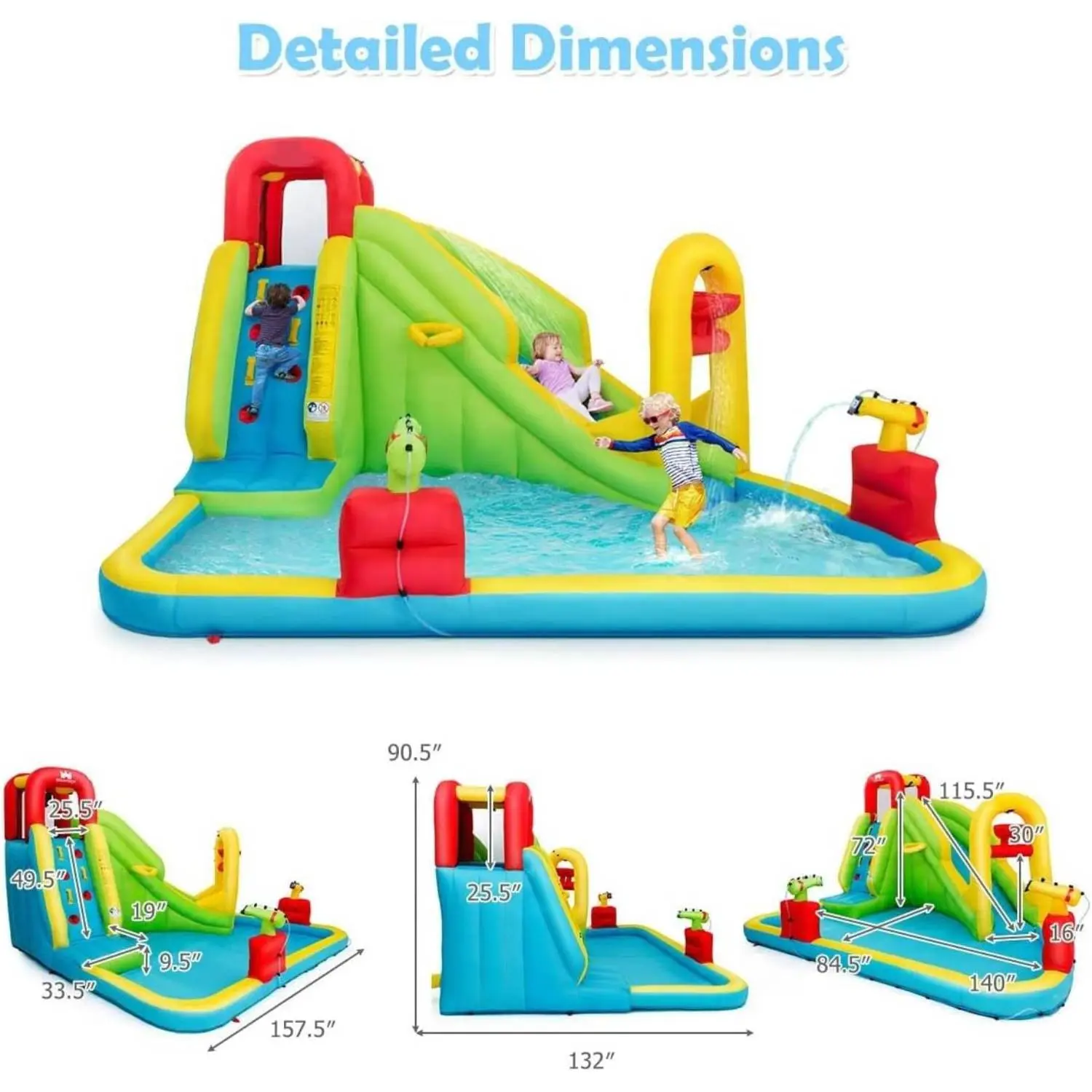 Inflatable Water Slide Bounce House with Air Blower, Backyard Water Park for Kids