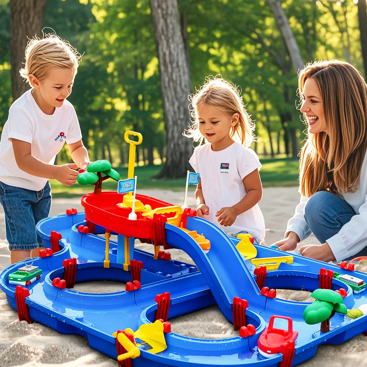 2-Tier Kids Water Table – 100PCS DIY Waterways Playset with Pump for Backyard, Beach & Poolside Summer Fun