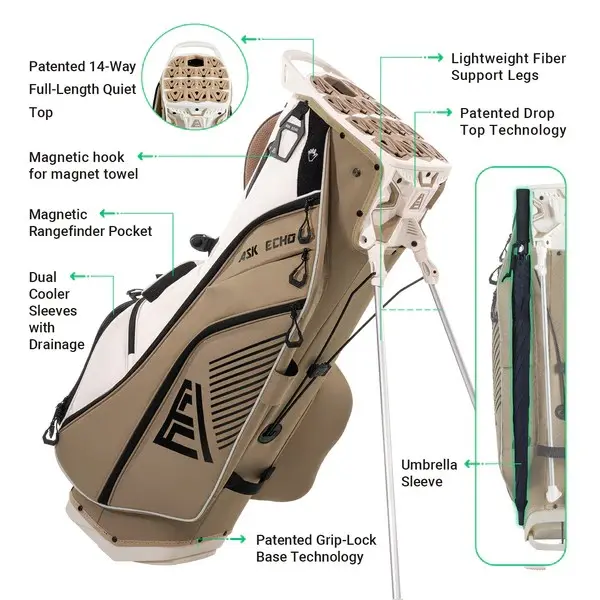 Golf Soundless Hybrid Stand Bag ST-LOCK Mecha 14 Way Dividers Quiet Bag / Toasted Almond