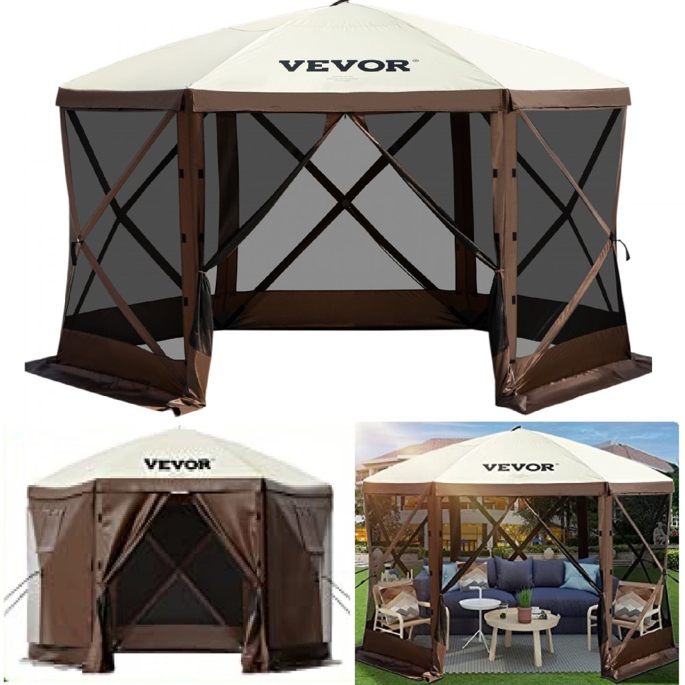 Special Offer Camping Gazebo Screen Tent, 12*12ft, 6 Sided Pop-up Canopy Shelter Tent with Mesh Windows, Portable Carry Bag, Stakes, Large Shade Tents for Outdoor Camping