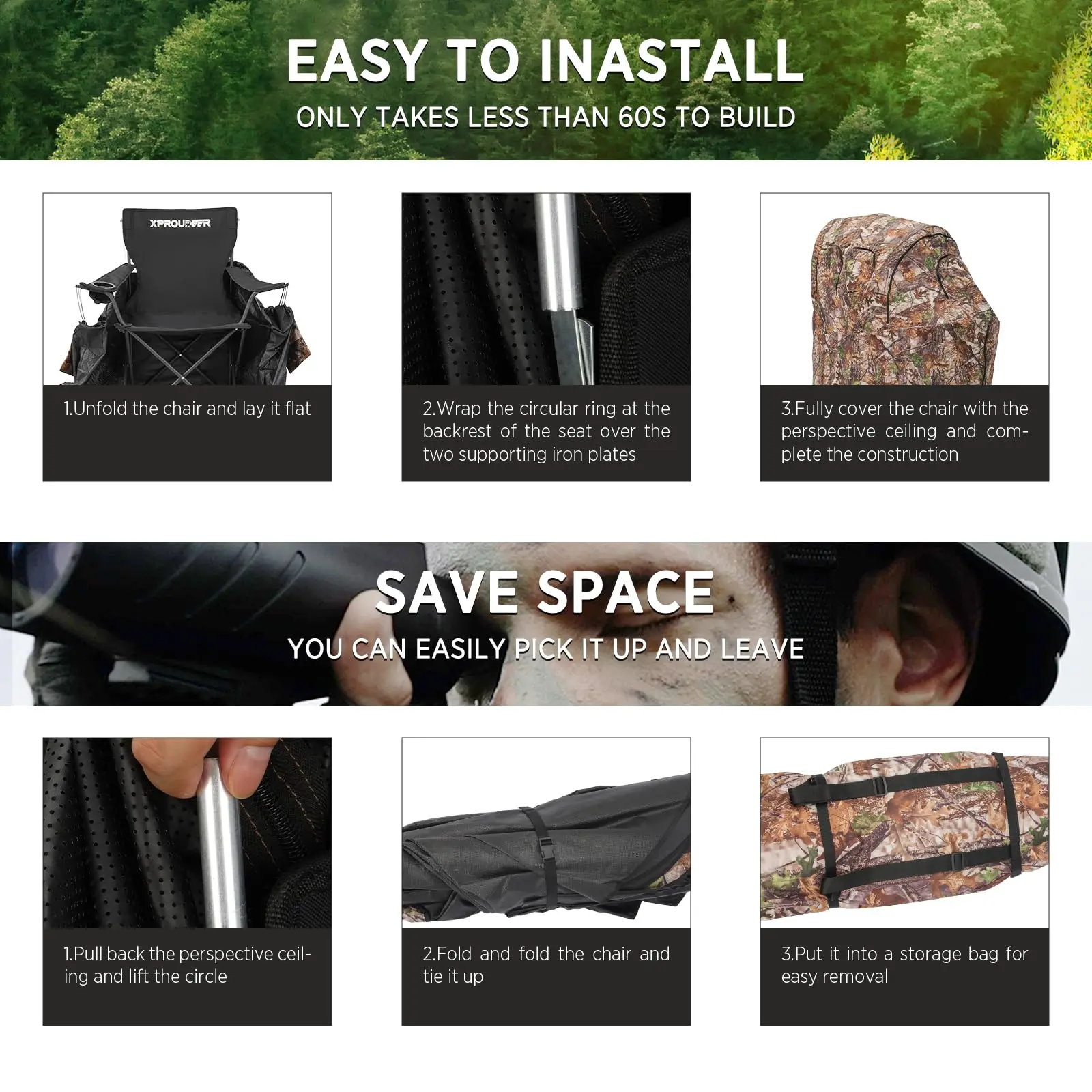 [Amazing Offer]Portable Blind With Chair - Camouflage See-Through Ground Tent with Cup Holder, Lightweight 1-Person Tent for Deer, Duck, and Turkey Hunting Visibility Convenience