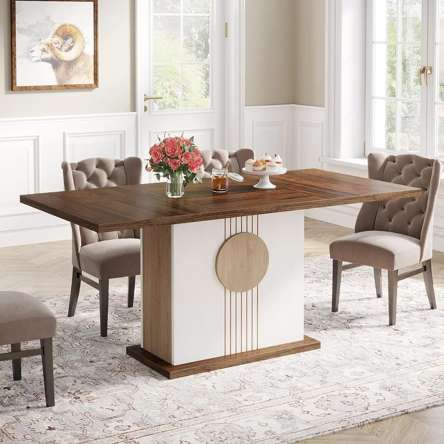 55'' Farmhouse Dining Table – Modern Wood Kitchen Table for 4–6 People, Perfect for Family Gatherings
