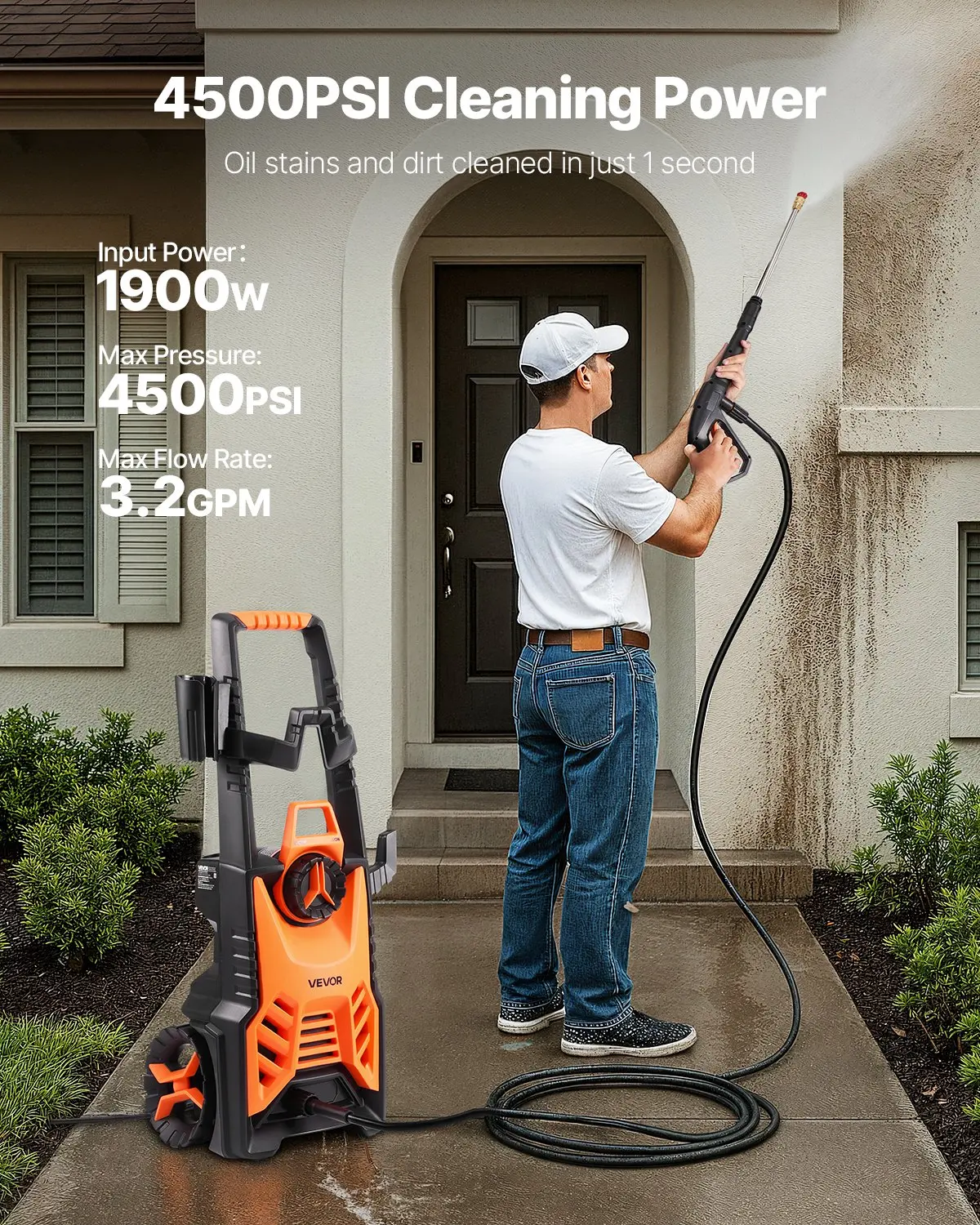 Electric Power Washer4500 PSI 3.2 GPM Portable Pressure Washer with Adjustable Water PressureNozzles & Foam Cannon for Heavy Duty CleaningTools and Gadgets