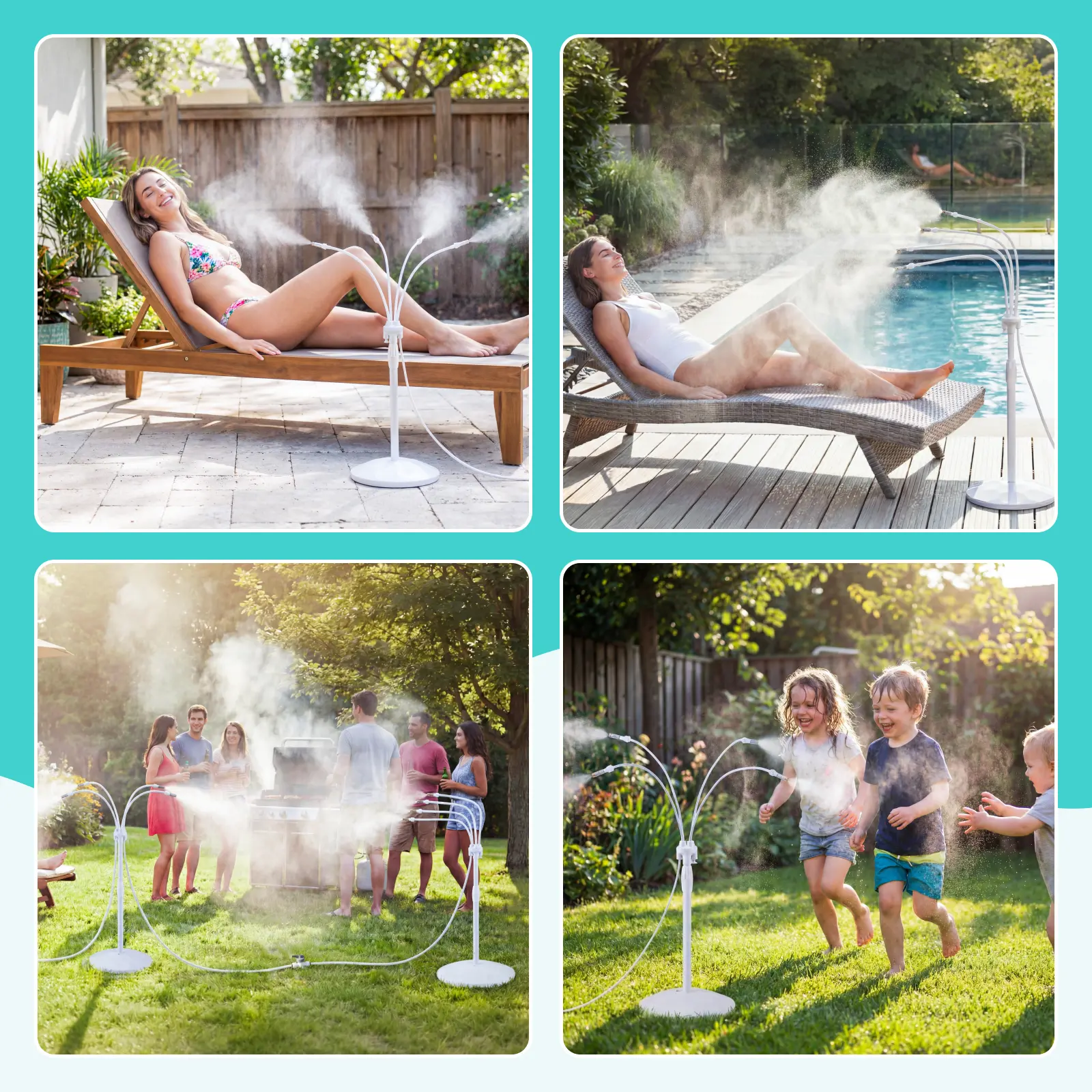 Standing Misting Cooling System with Fillable Base, 26.2FT Water Line, Adjustable Height Standing Mister for Outside Patio Cooling, Pool Tanning, Garden Greenhouse Watering