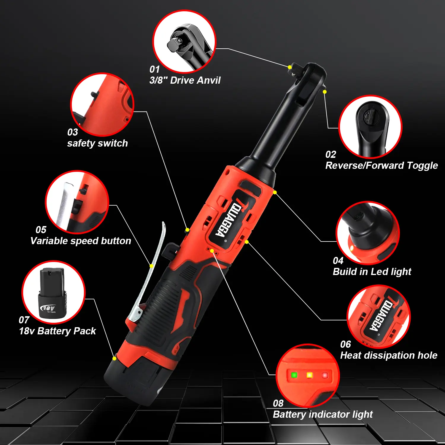 18V Extended Cordless Electric Ratchet Wrench Set, extended neck, variable speed, 18V, 3/8 "18V Cordless Electric Ratchet Wrench Set, Automotive Repair Tools