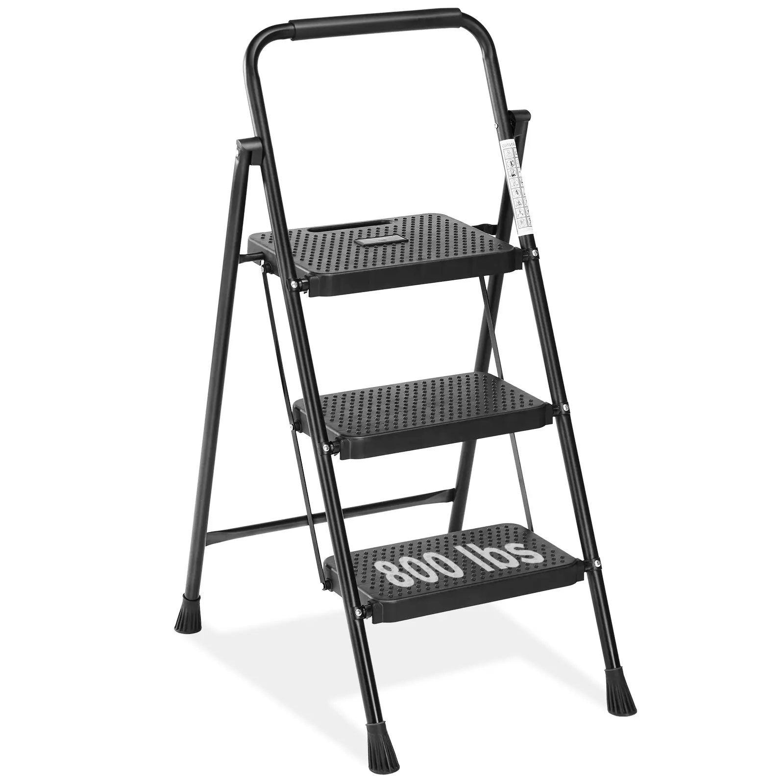 Step Ladder, Foldable Stool with Wide Pedal, Cushioned Handle, 800lbs Capacity for Home Kitchen and Outdoor