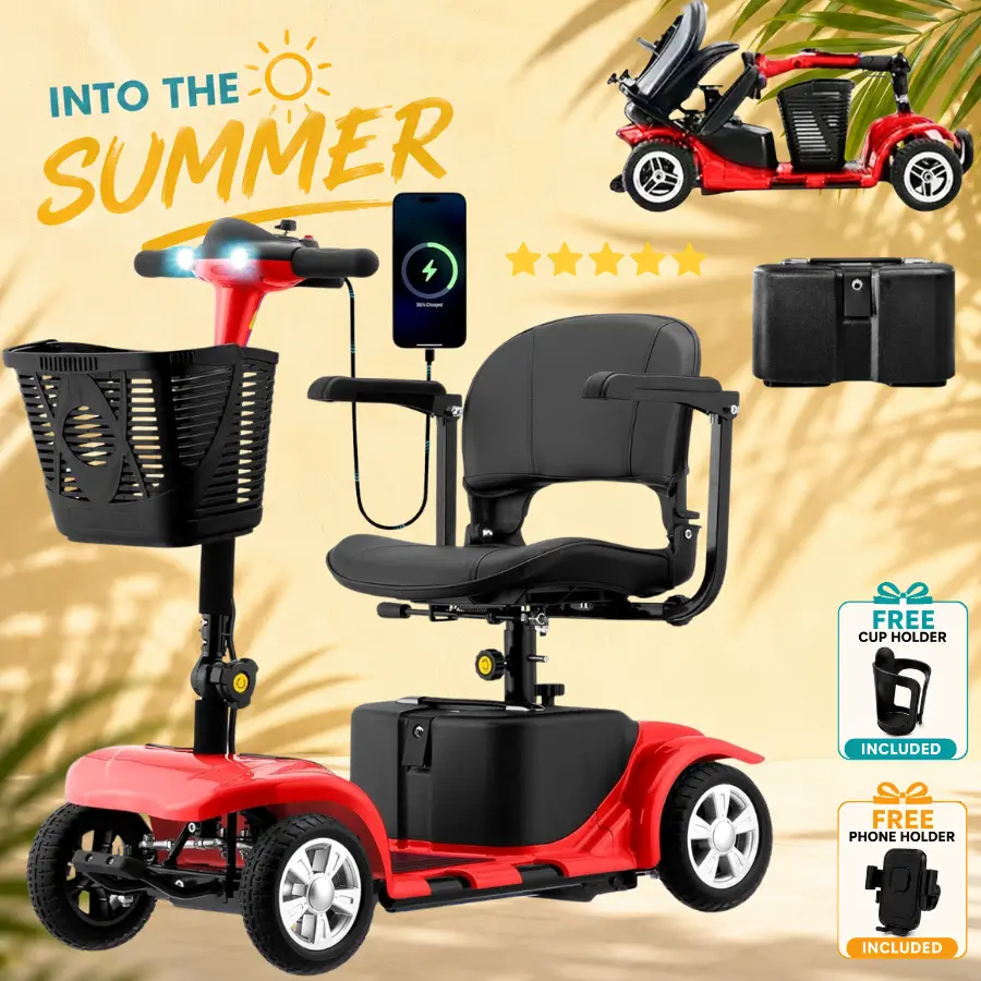 4-Wheel Portable Mobility Scooter – Electric Scooter with Removable Battery, LED Headlight & Basket, 300 lbs Capacity
