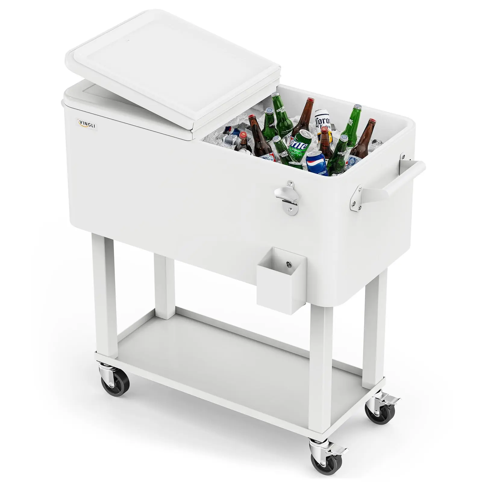 Father’s Day Gift – 80QT Rolling Ice Cooler Cart with Wheels, Shelf & Bottle Opener for Patio Parties & Outdoor Gatherings