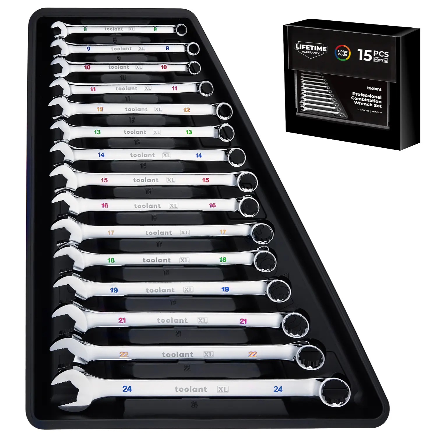 30pcs Metric & SAE Combination Spanner Wrench Set - Long Pattern Offset Heads, Anti-Slip Teeth, Color-Coded Markings - Mechanic Tools, Tools and Gadgets for Auto Maintenance