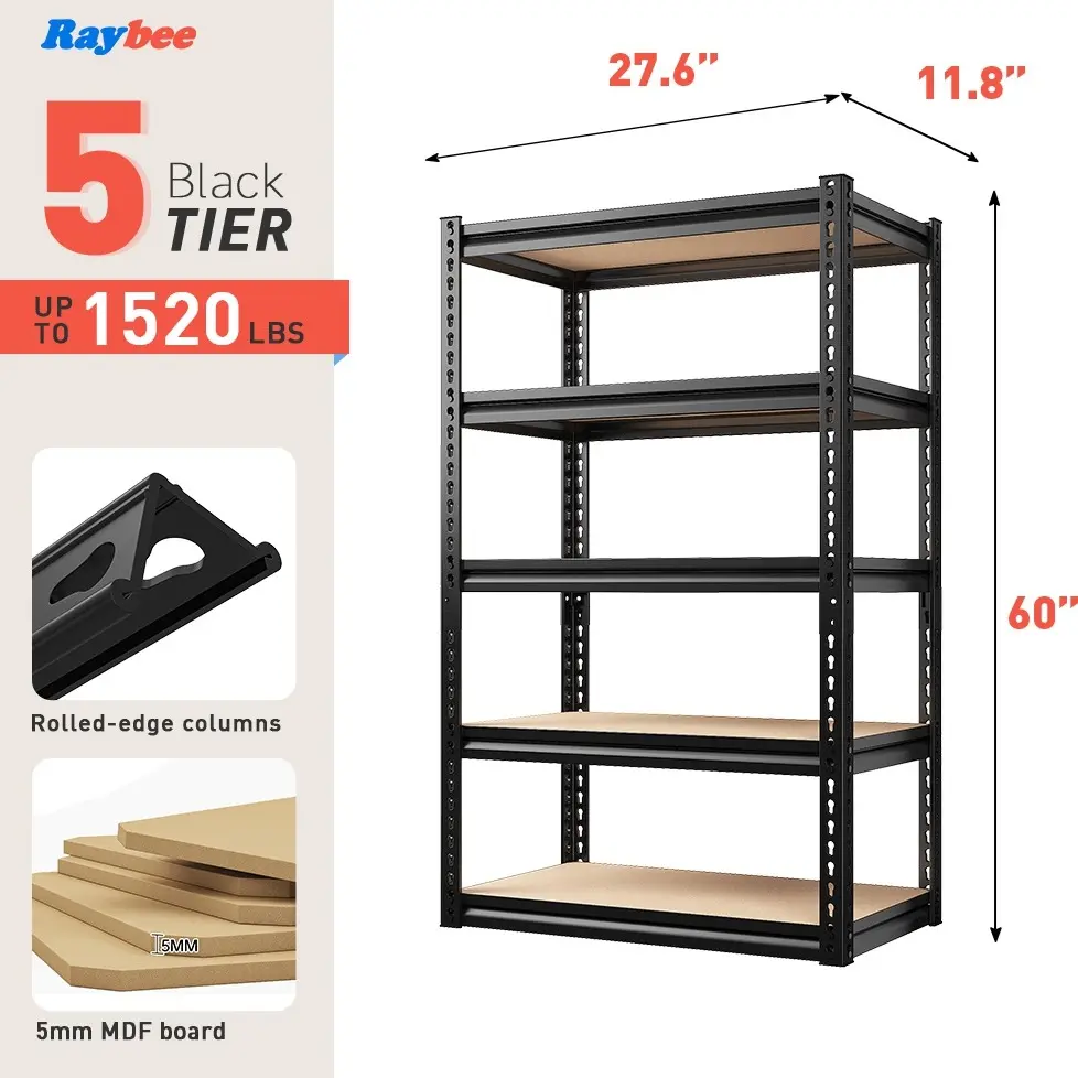 Garage Shelves Classic 5-Tier Metal Storage Shelving Unit Height Adjustable Versatile Utility Rack Shelf for Craft Warehouse Pantry Kitchen Organiser Industrial Bookshelf