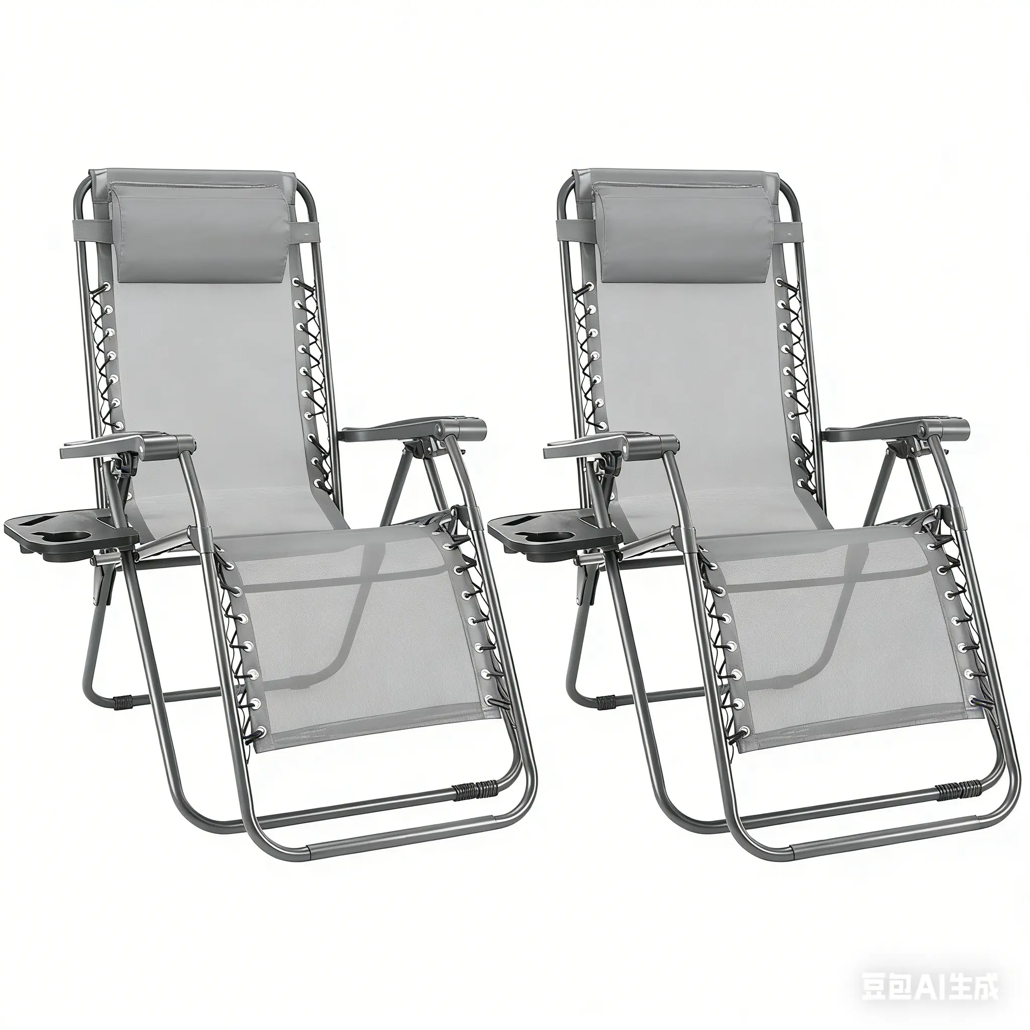 Zero Gravity Set of 2 Folding Lounge Chairs with Cup Holder Trays, Adjustable Pillow, Camping and Poolside Accessory, Outdoor Design, Beach Chair Foldable, Outdoor Lawn Chair