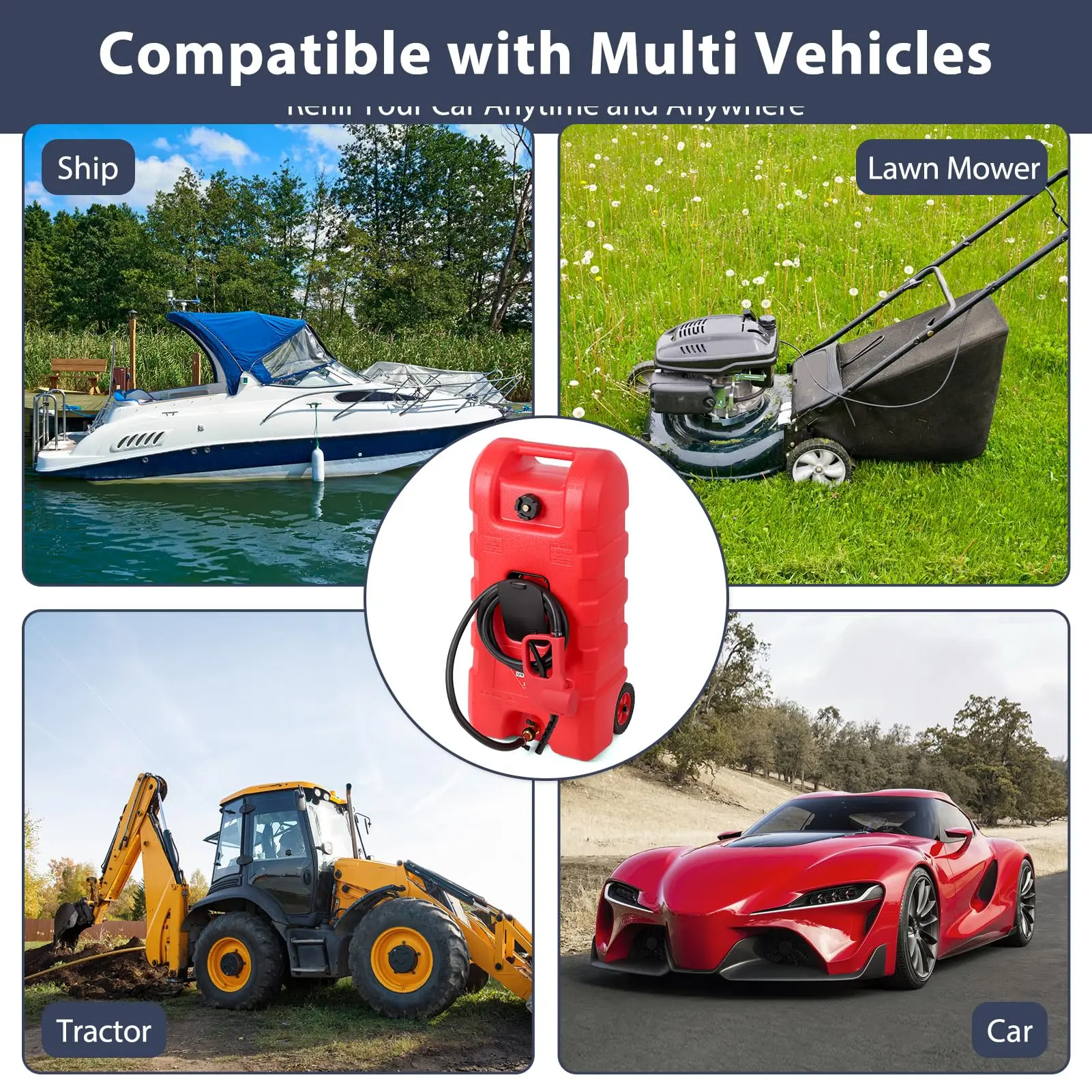 15 Gallon Portable Fuel Caddy with LE Pump & 10ft Hose for Gasoline Diesel Storage on Wheels for Cars Lawn Mowers ATVs Boats Red Yellow Gray Options