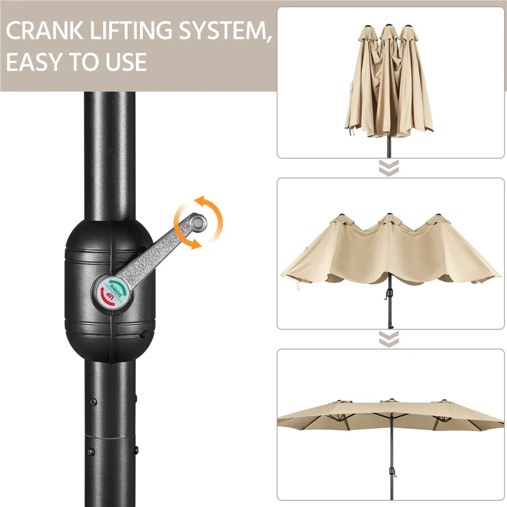 【On Sale】Massive 15/13ft Double-Sided Patio Umbrella | Heavy Duty & 2 Sandbags Included, Easy Crank for Garden Pool and Lawn