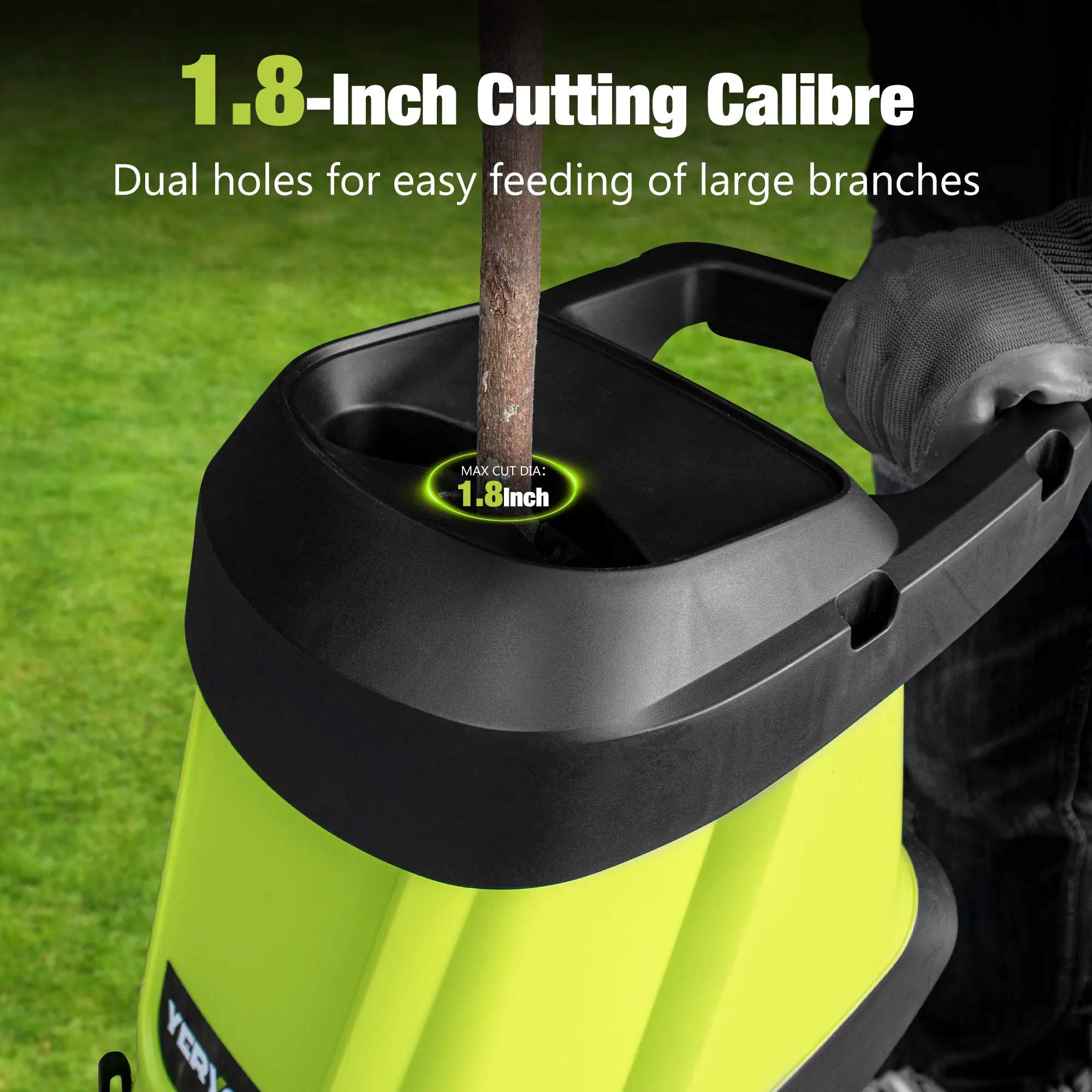 15-Amp Wood Chipper & Shredder, with 1.8" Feed Hopper, 45L Collection Bag, for Yard Waste, Branches, and Leaves.