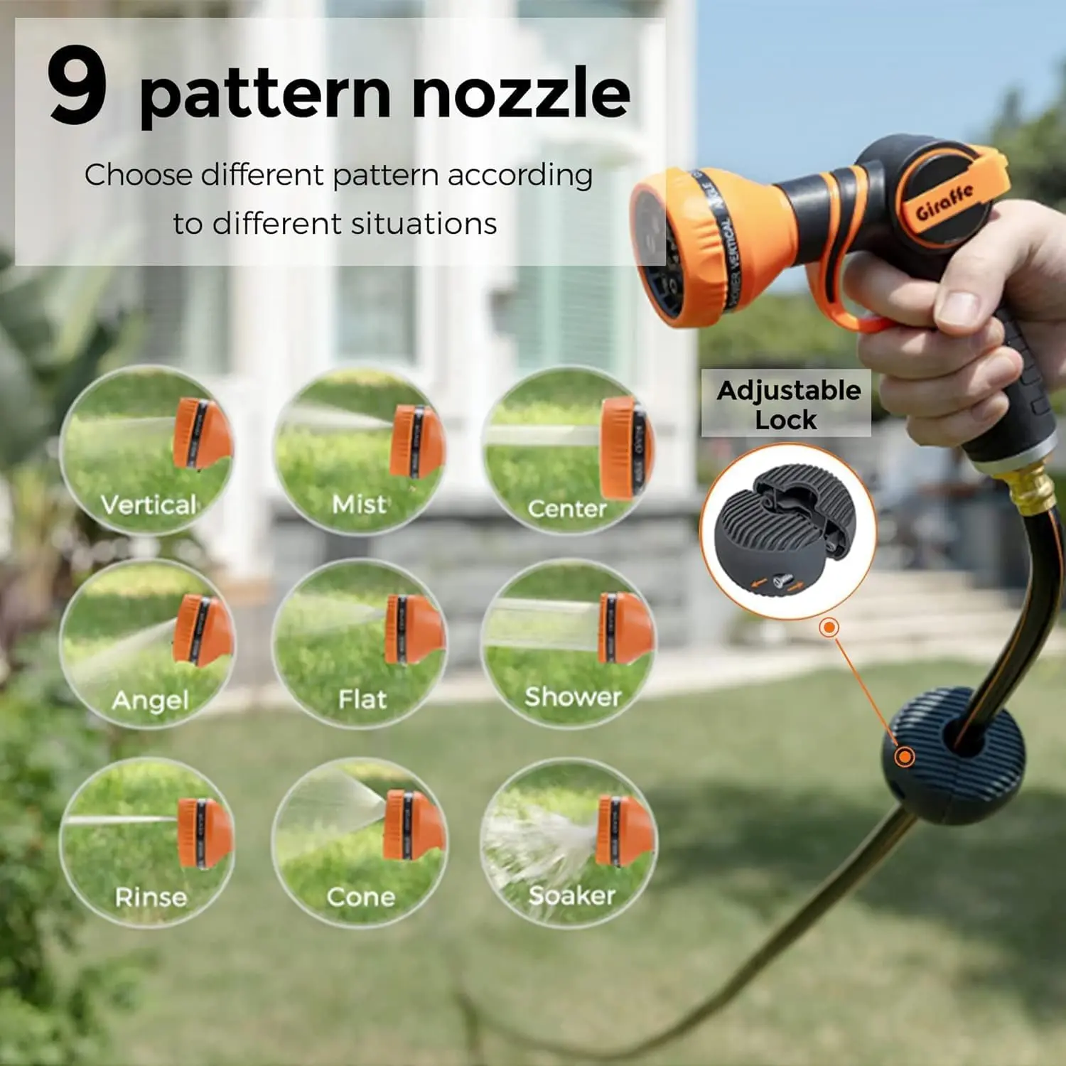 78ft-130ft 330LB Metal Bracket Retractable Garden 5/8in 1/2in , Wall Mounted Water Hose Reel with 180° Swivel, Any Length Lock, 9 Pattern Hose Nozzle