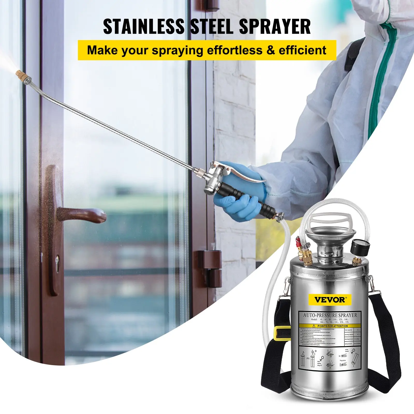 Stainless Steel High Pressure Hand Pump SprayerSet with WandHandle & Reinforced HosePressure GaugeSafety Valvey