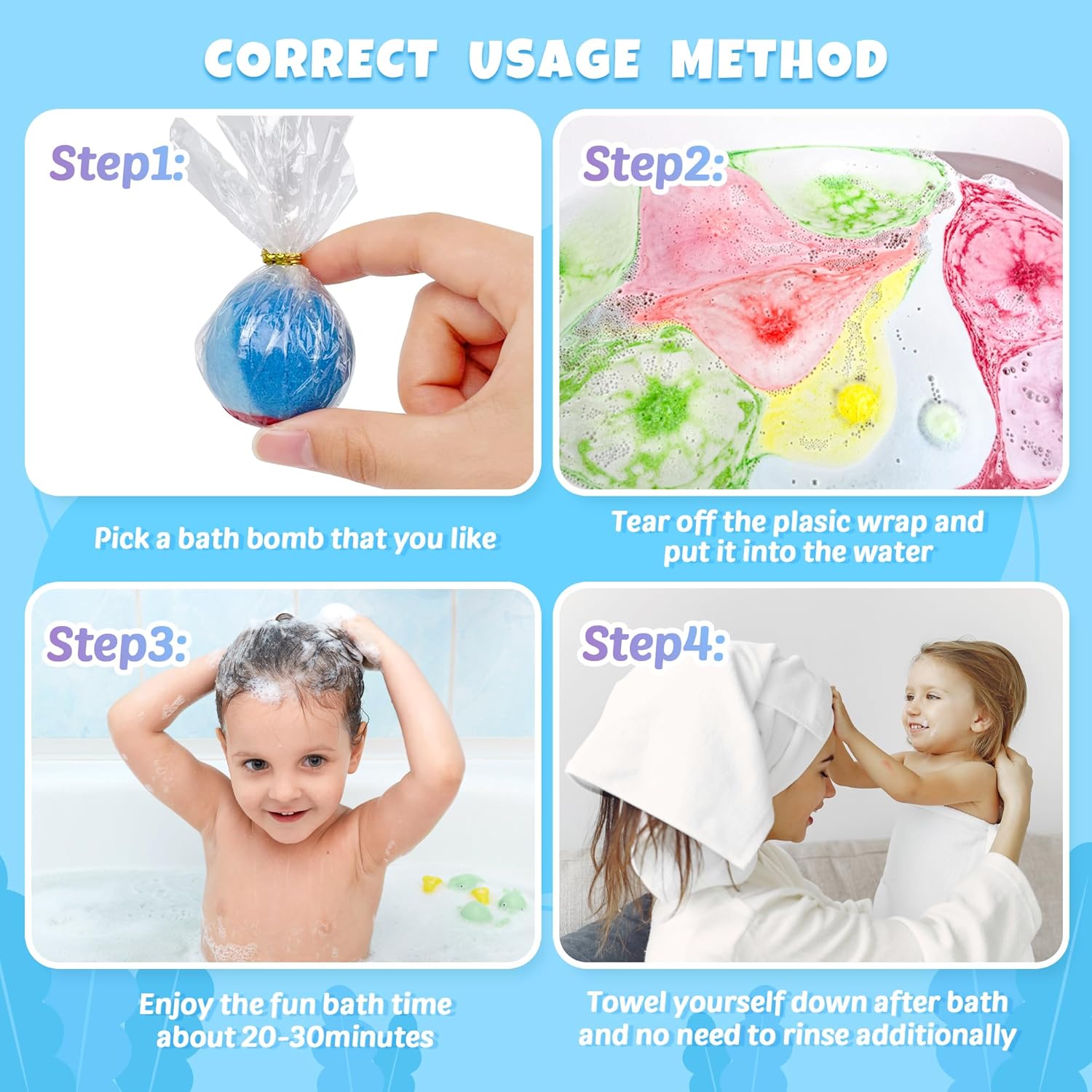 48pcs Bath Bombs for Kids with Toy Inside, Organic Colorful Bubble Bath for Kids Safe, Best Birthday, Party
