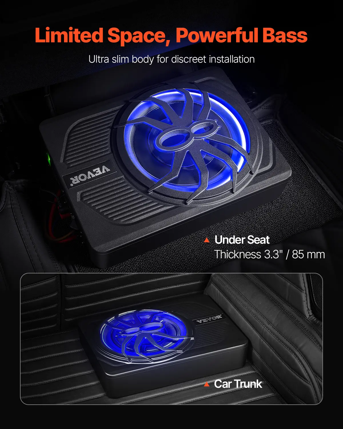 10" 440W Underseat Car Subwoofer with Remote Control