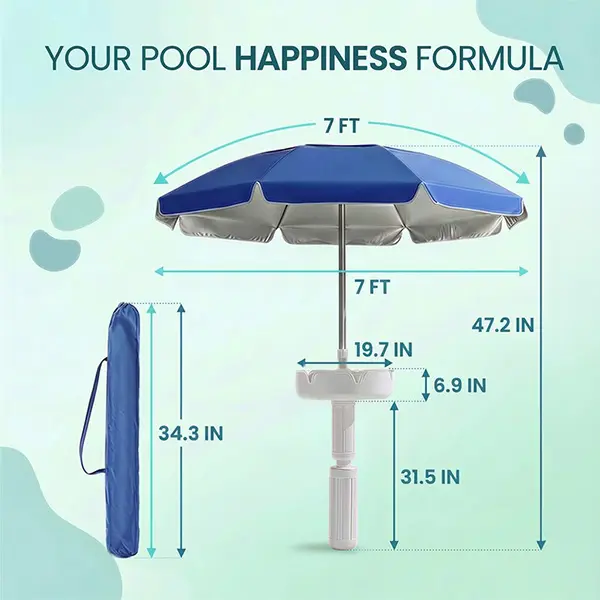 Floating Pool Umbrella with Bar and Base, Portable Pool Bar Table Umbrellas with Cup Holder & Phone Stand, Floating Poolside Shade, Included Easy Carry Bag, for Inside of Pool, Swimming Area, Lake House, Beach, #Summervibes