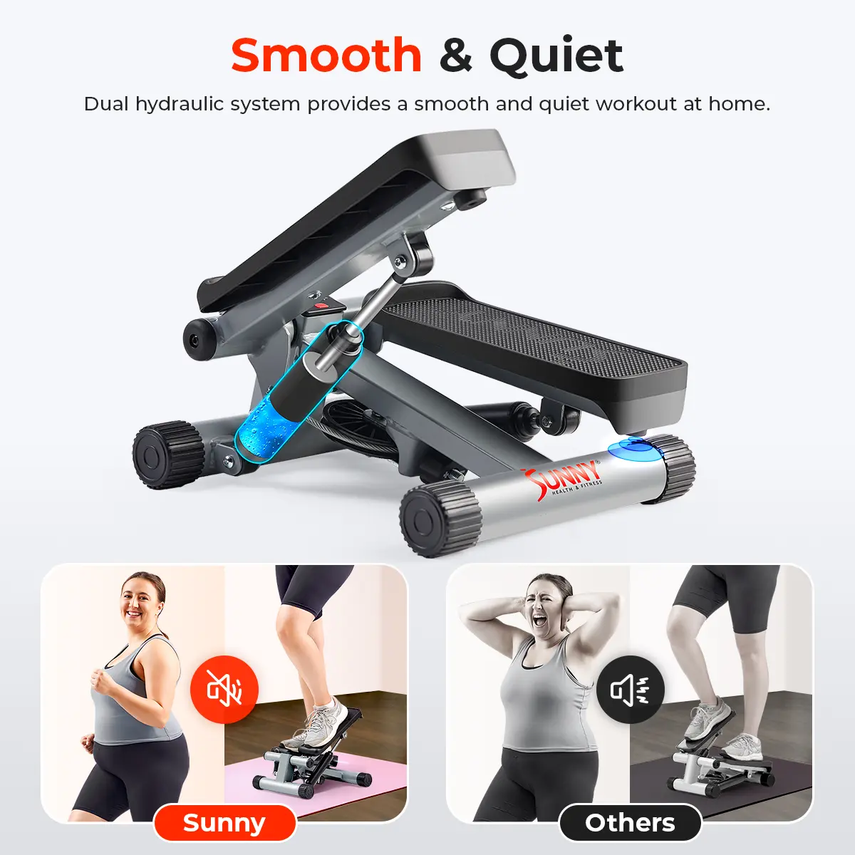 Original Mini Stepper with Resistance Bands Whole Body Workout Home Gym Fitness Equipment Quiet Hydraulic Drive Compact Cardio Exercise Machine