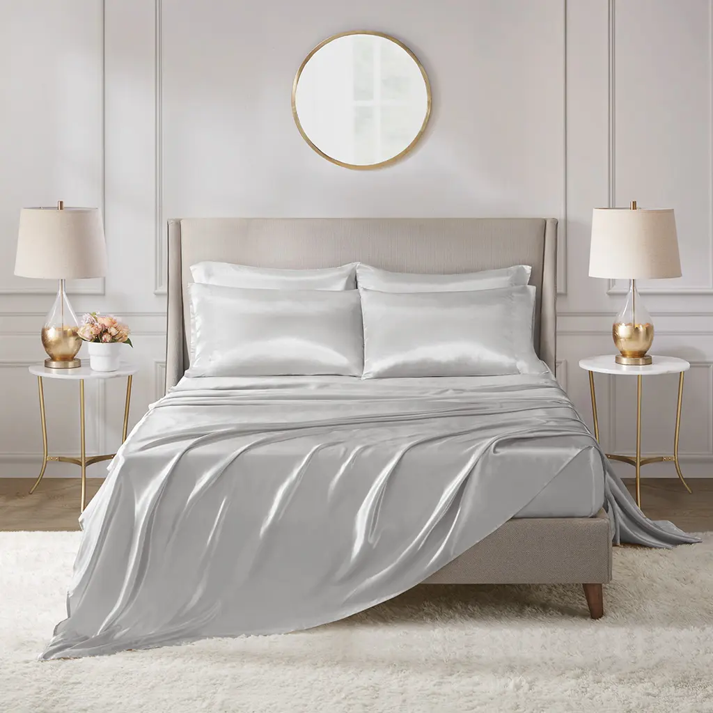 6 Piece Solid Color Satin Sheets Set