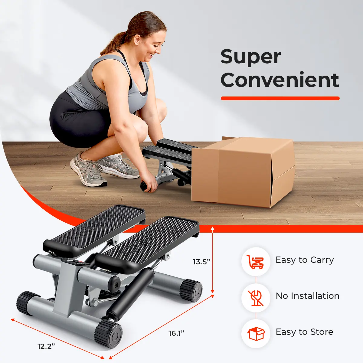 Original Mini Stepper with Resistance Bands Whole Body Workout Home Gym Fitness Equipment Quiet Hydraulic Drive Compact Cardio Exercise Machine