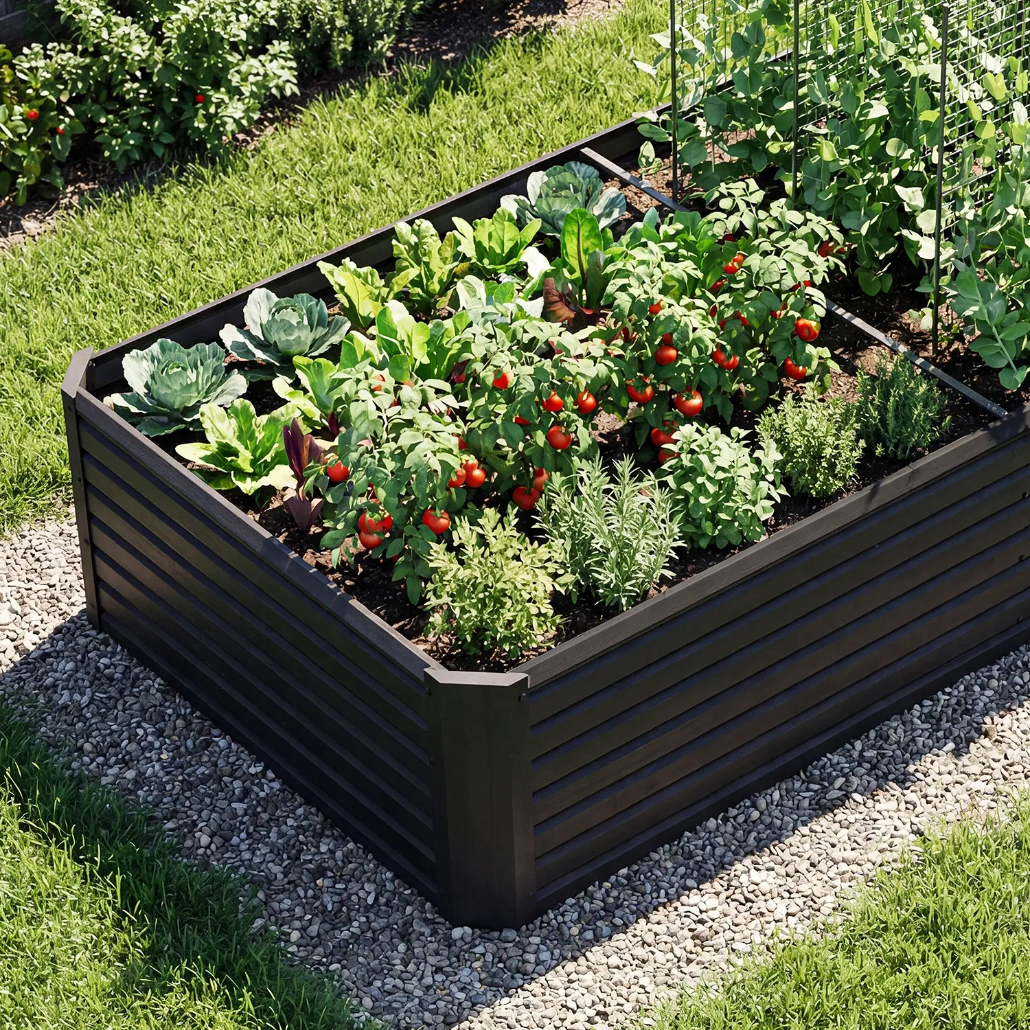 1pc Raised Garden Bed Kit, with Gloves & Tension Bar, Outdoor Patio Planter Box for Plants Vegetables Flowers