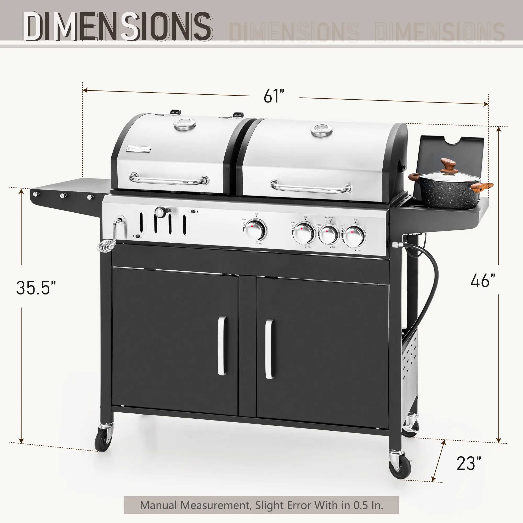 27 Inch Flat Top Grill with Ceramic Coated Cast Iron Pan, 3-Burner Propane Gas, Nonstick Design, Stainless Steel Barbecue Home Food Kitchenware