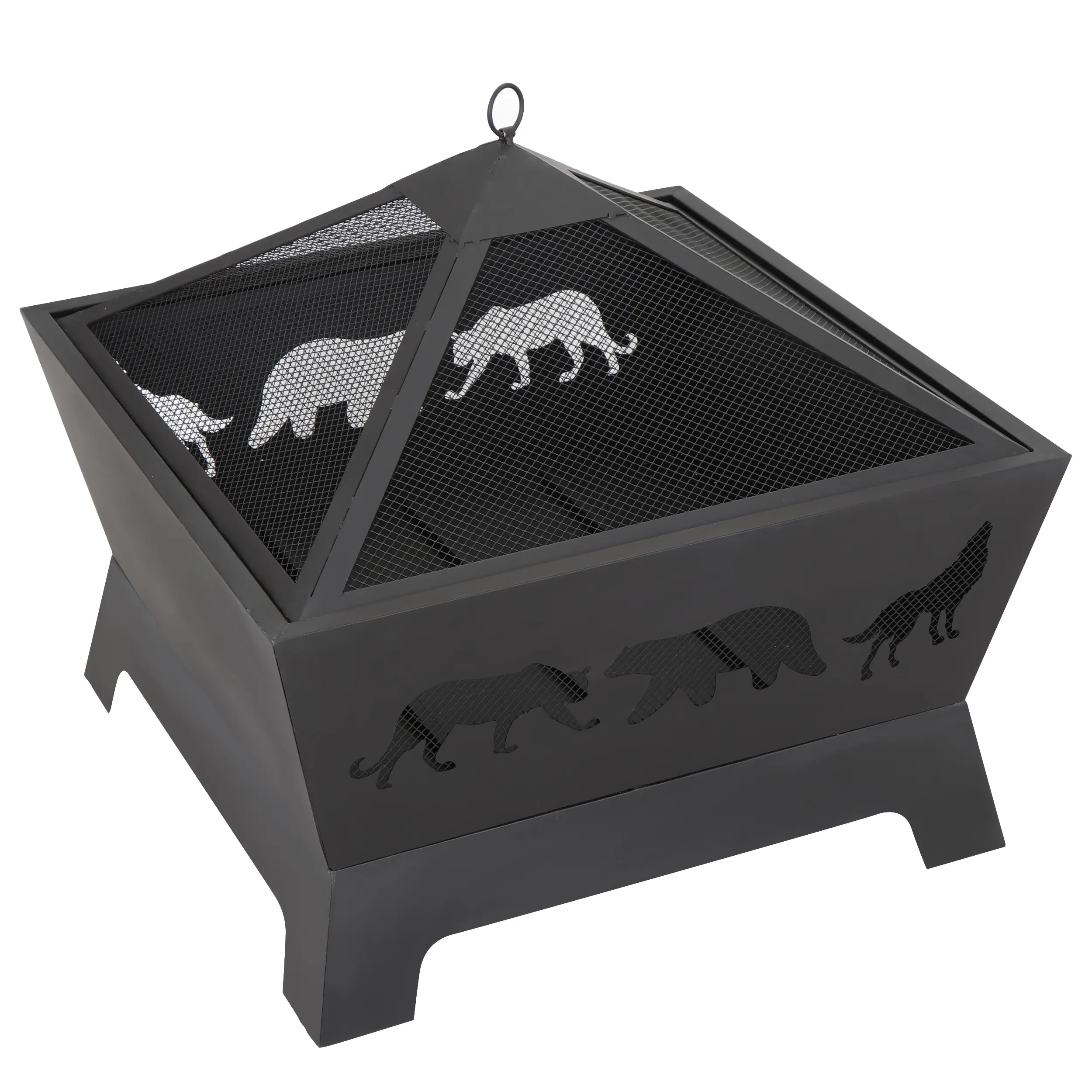 32-inch square heavy-duty steel frame wood-burning tabletop fire basin set, outdoor patio furniture, backyard decoration, suitable for family gardens, camping essential.