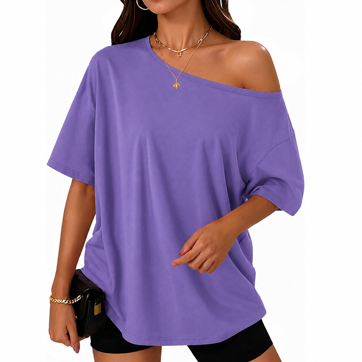 Womens Off the Shoulder Tops Oversized Summer Spring T-Shirts 2026