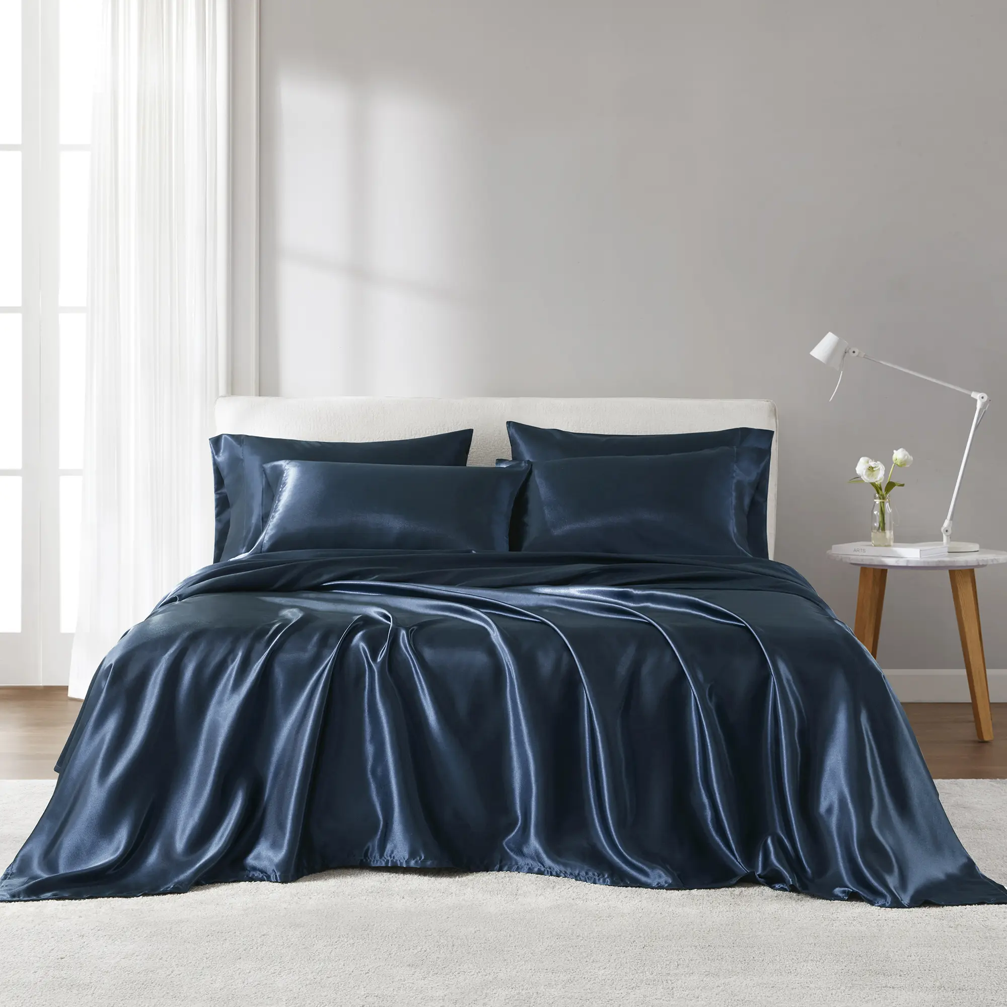 6 Piece Solid Color Satin Sheets Set