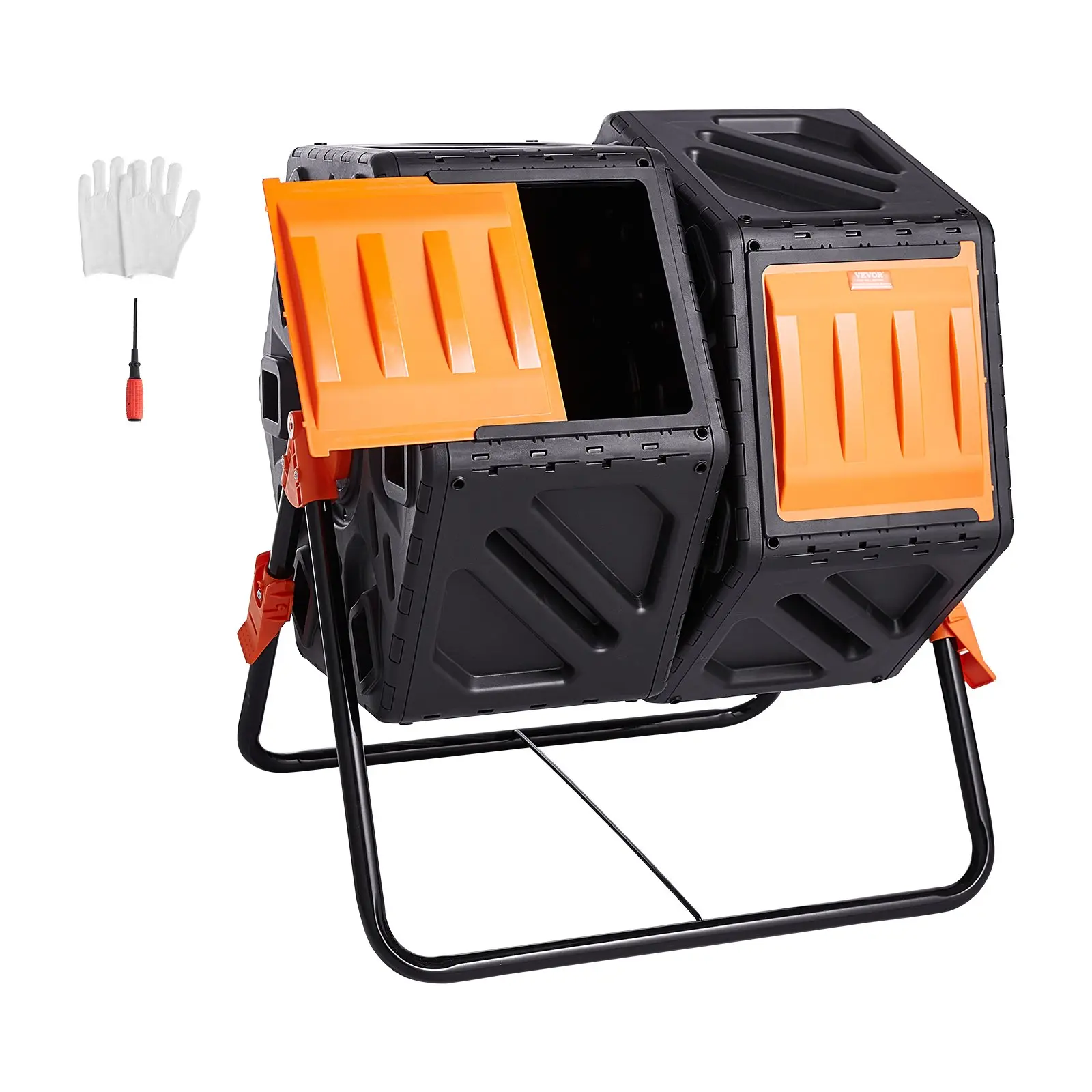 Compost Bin 37-Gal Dual Chamber Composting TumblerHigh Volume Two Rotating Chambers with 2 Sliding Door