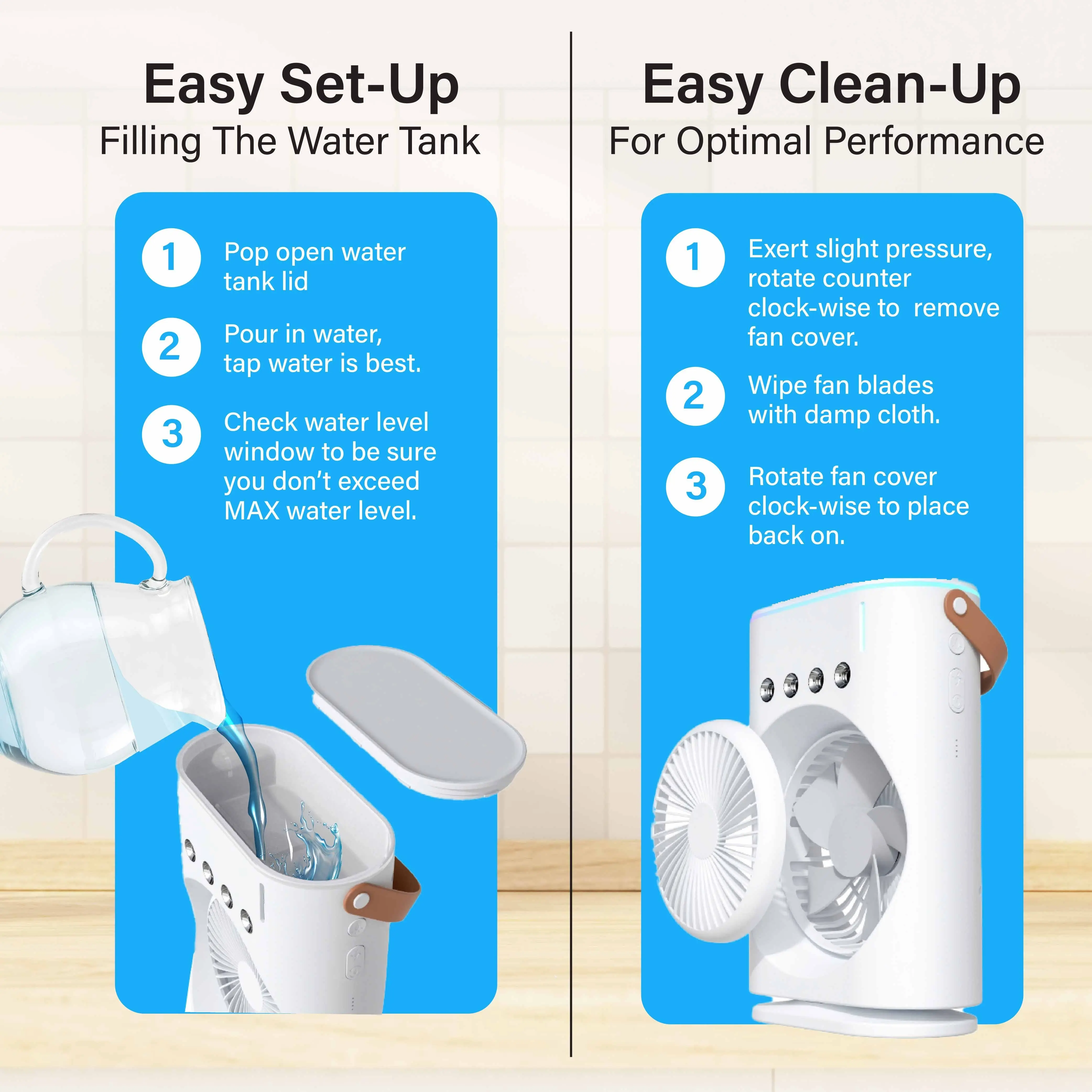 Cool Misting Fan, Remote Controlled, Oscillating, USB-C Rechargeable, Color Changing, Lightweight, Portable