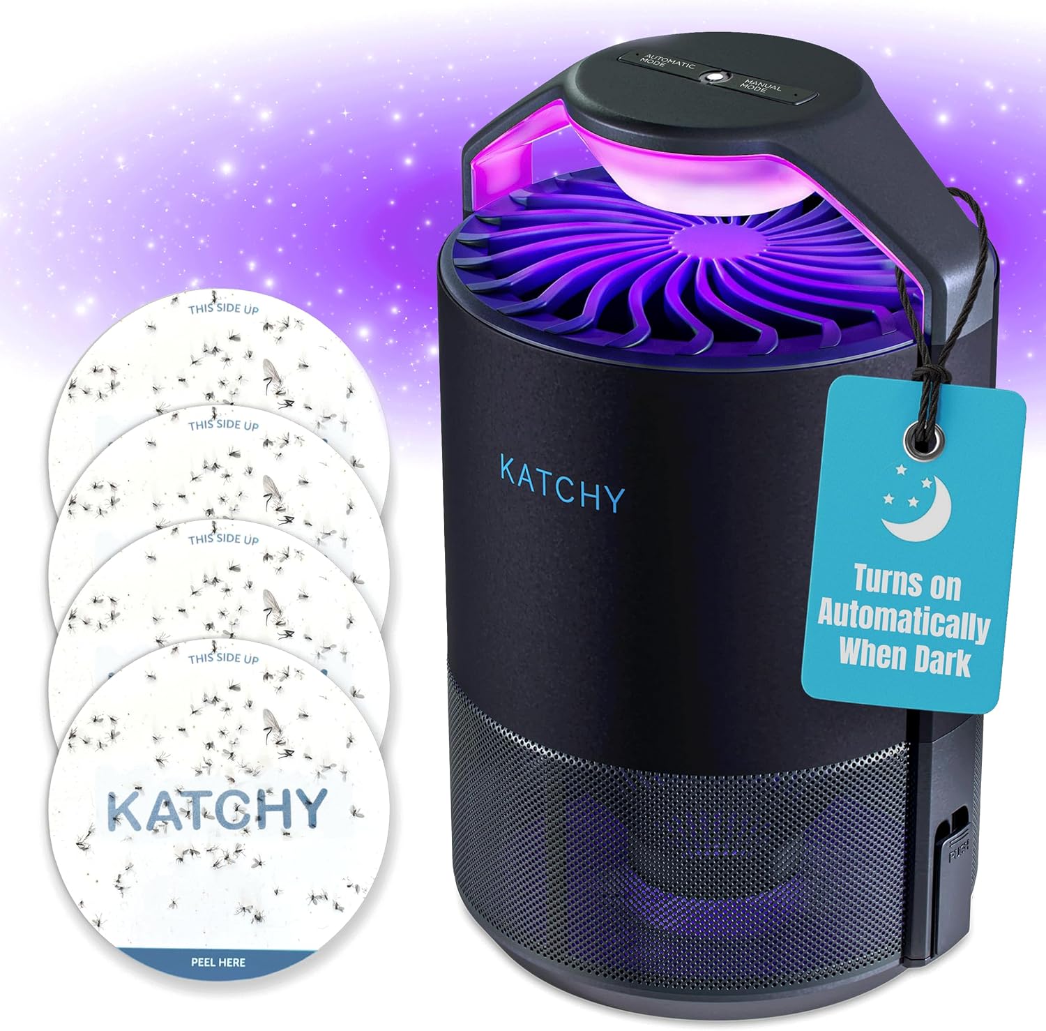 Midnight Indoor Insect Trap – Auto/Manual Mode – Blue Light & Fan Suction Catcher for Mosquito, Fruit Fly, Gnat, Fungus Gnat & Moth – Ideal for Kitchen & Indoor Plants (Black)