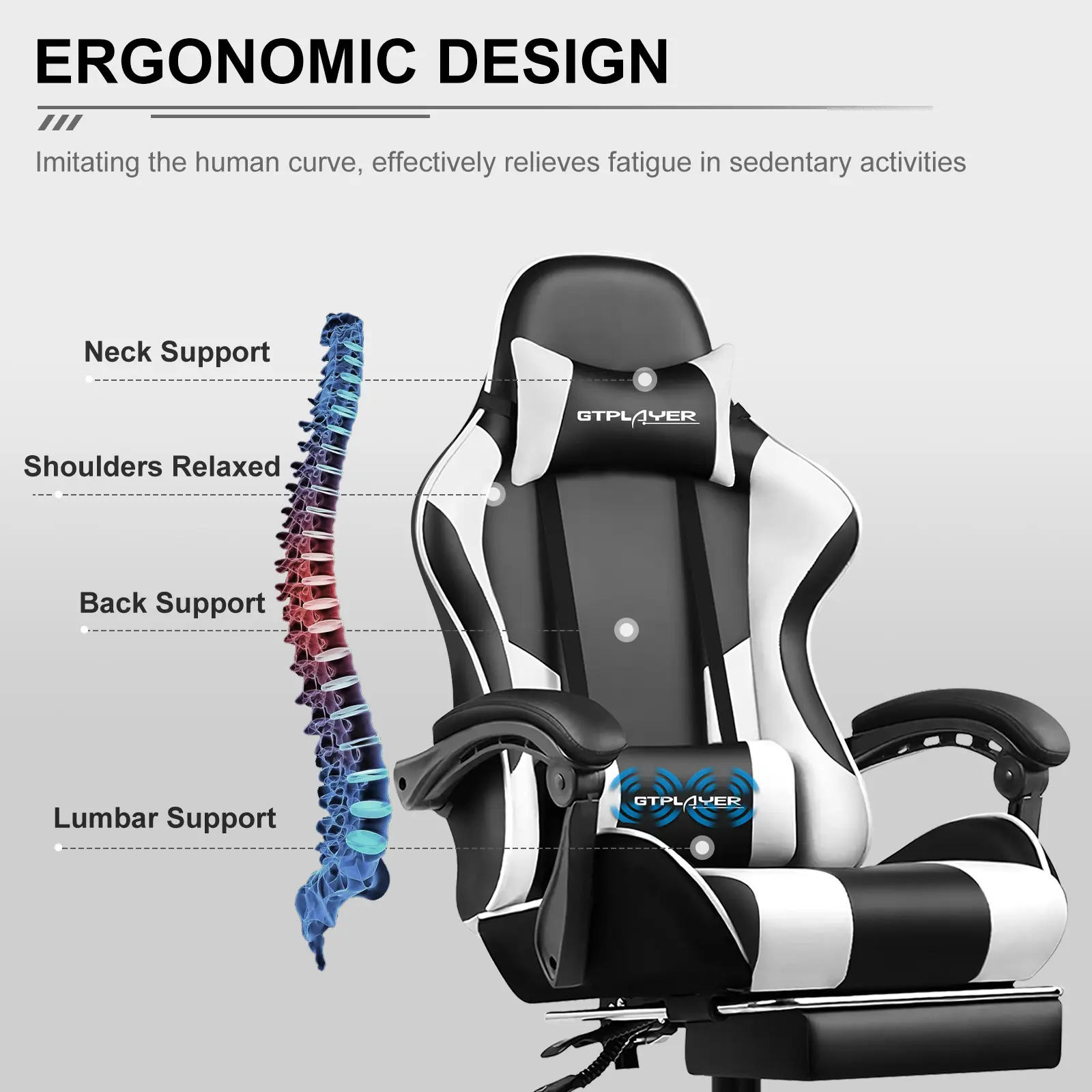 PU Leather Computer Gaming Chair - Ergonomic 360° Swivel Office & Man Cave Furniture with Padded Arms, Footrest, Lumbar Support, Headrest, Height Adjustment (Pearl White)
