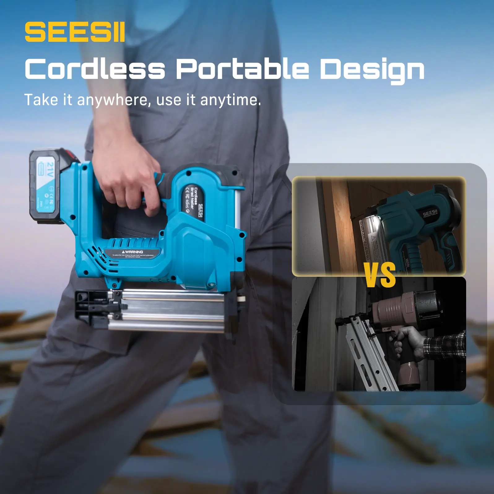 Cordless 2-in-1 Brad Nailer/Staple Gun (18GA) – 21V Electric Pneumatic Nail Gun w/ 2x4.0Ah Battery & Charger, 1000Pcs Nails, Adjustable Depth | Single/Contact Firing for Upholstery, Woodworking