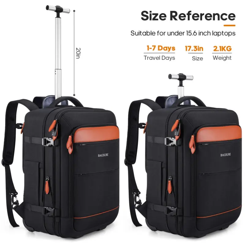 Rolling Backpack with Wheels 17.3 Inch Carry-On Laptop Backpack for Men Women Large Capacity Durable Travel Backpack with USB Port & Anti-Theft Features