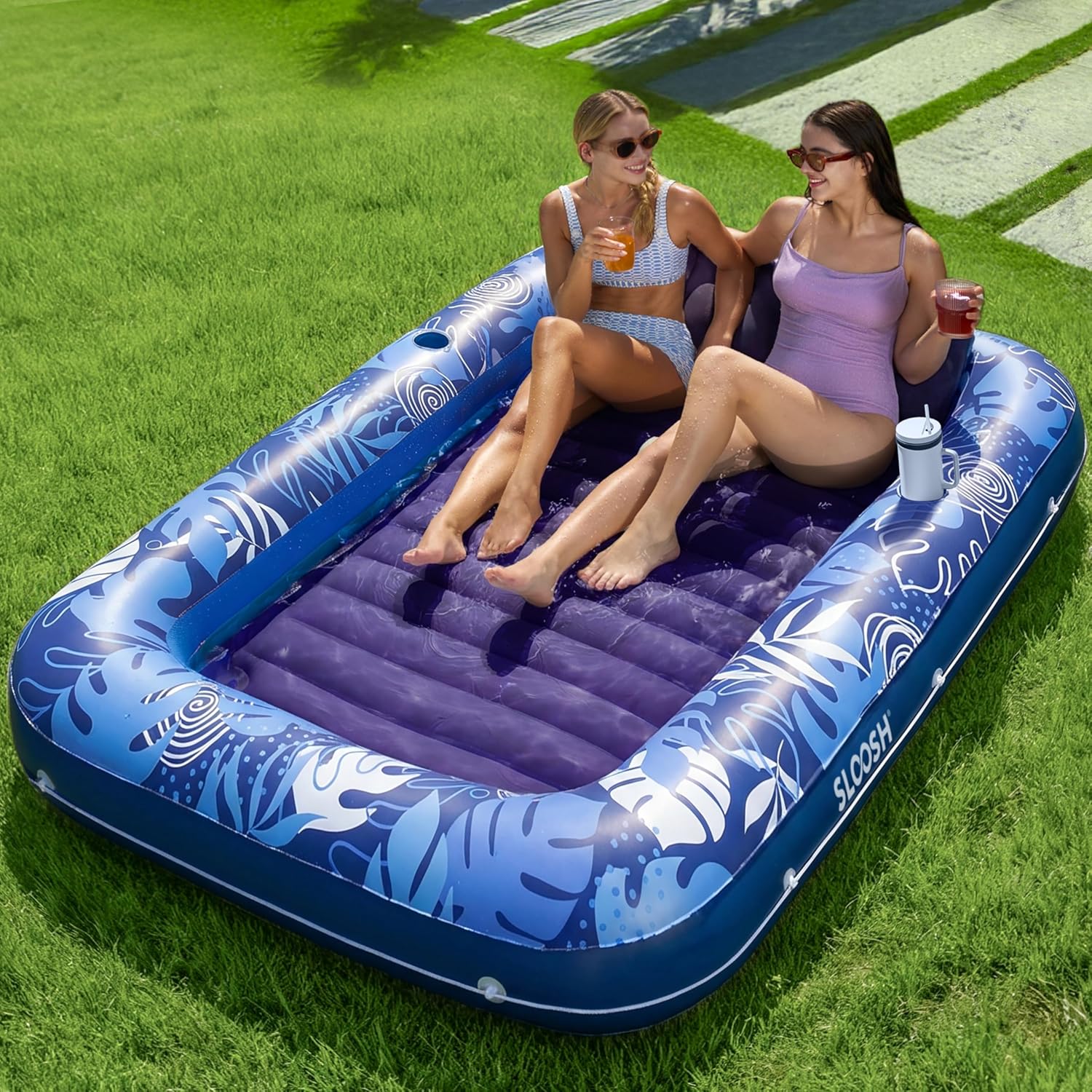 Inflatable Tanning Pool Lounger Float, 70" x 46" Pool Floats Adult with Pillow, 4 in 1 Suntan Tub Raft Floatie,Sunbathing Bed Lounge for Water Blow Up Ball Pit Party Gifts